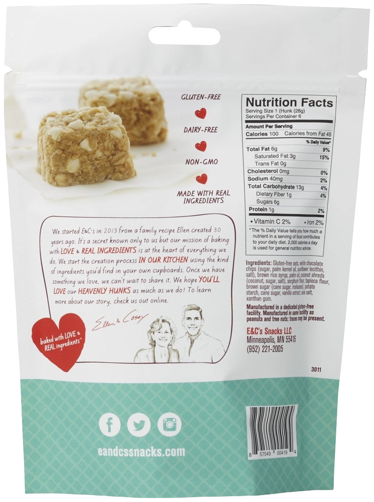 Heavenly Hunks Oatmeal White Chocolate Cookies ( 6 bags X 6 OZ )