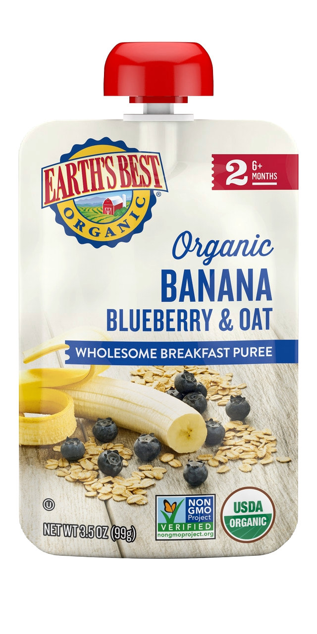 Earth's Best Organic Banana, Blueberry & Oat Pouch - 6+Months ( 12 pouches X 3.5 OZ )