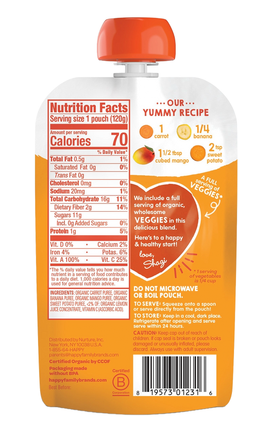 Happy Tot Love My Veggies Organic Carrot Banana Mango And Sweet Potato Blend (16x4.22 OZ)