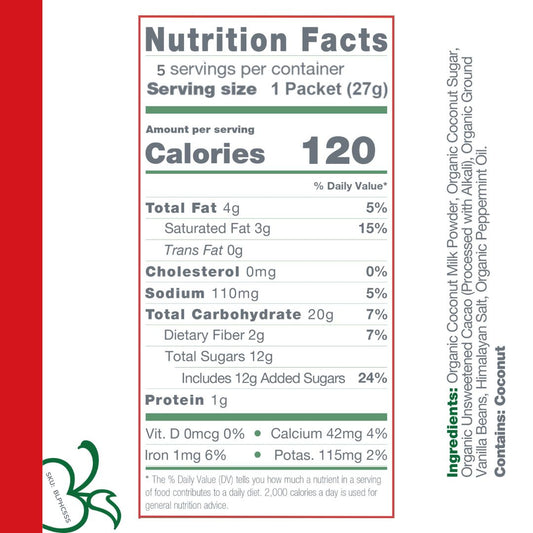 Bare Life Instant Dairy Free Peppermint Hot Cocoa Mix | Single Serving 5 Pack |Gluten Free, Vegan and Organic