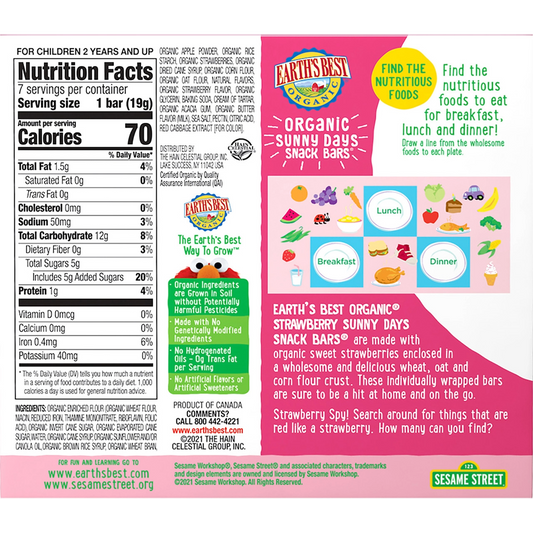 Earth's Best Organic Sunny Days Snack Bars Strawberry Flavor (6 X 4.69 OZ)