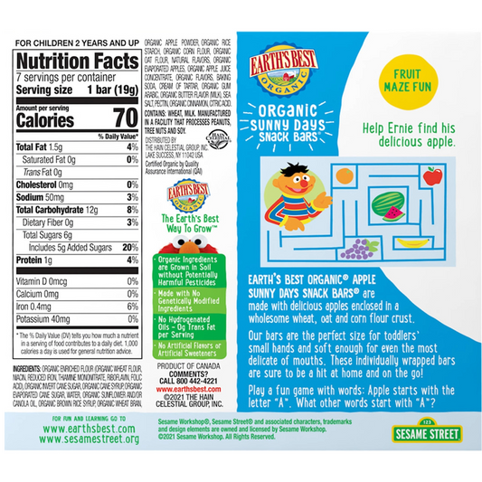 Earth's Best Organic Sunny Days Snack Bar Apple & other Flavors (6 X 4.69 OZ)