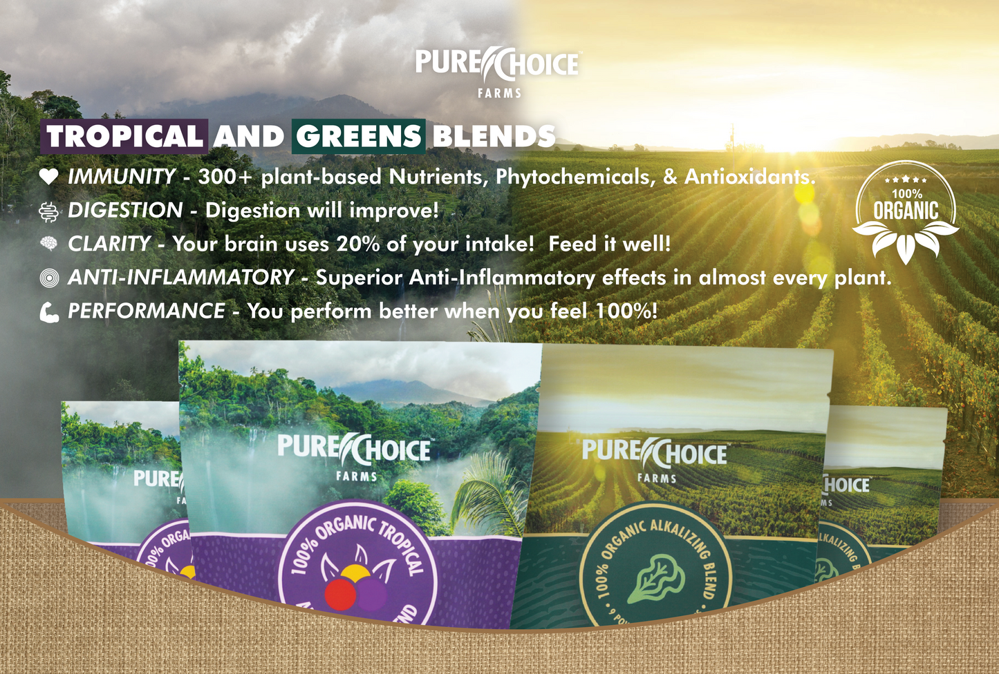 Pure Choice Farms Sweet Greens & Organic Tropics Shake Powder - (Various Size Bags)