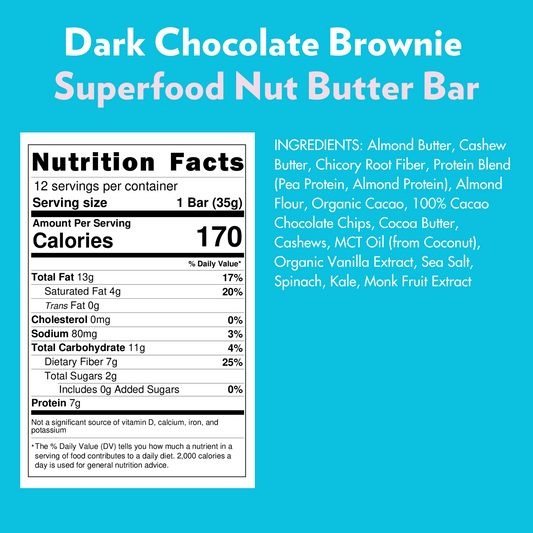 B.T.R. Nation Dark Chocolate Brownie Superfood Bar (12 Count) 🍫 - Nutrition Bars