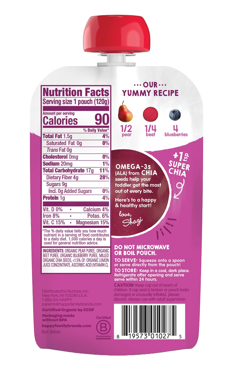 HappyTot Organic Super Foods Pouch - Pears, Beets, Blueberry, & Chia (16x4.22OZ)