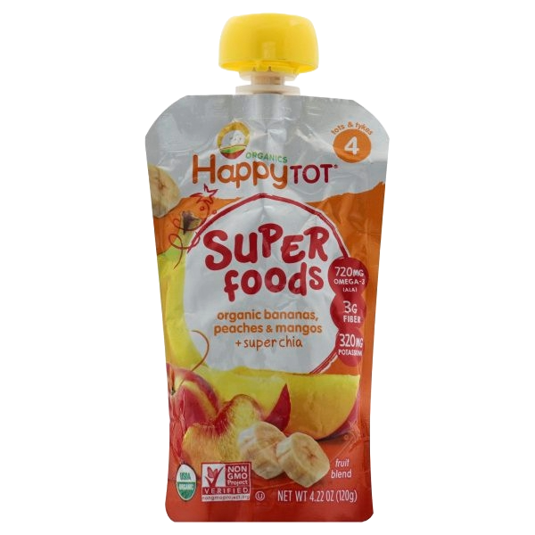 Happy Tot Organic Stage 4 Pouch Food Banana, Mango & Peach (16 pouches x 4.22 Oz)