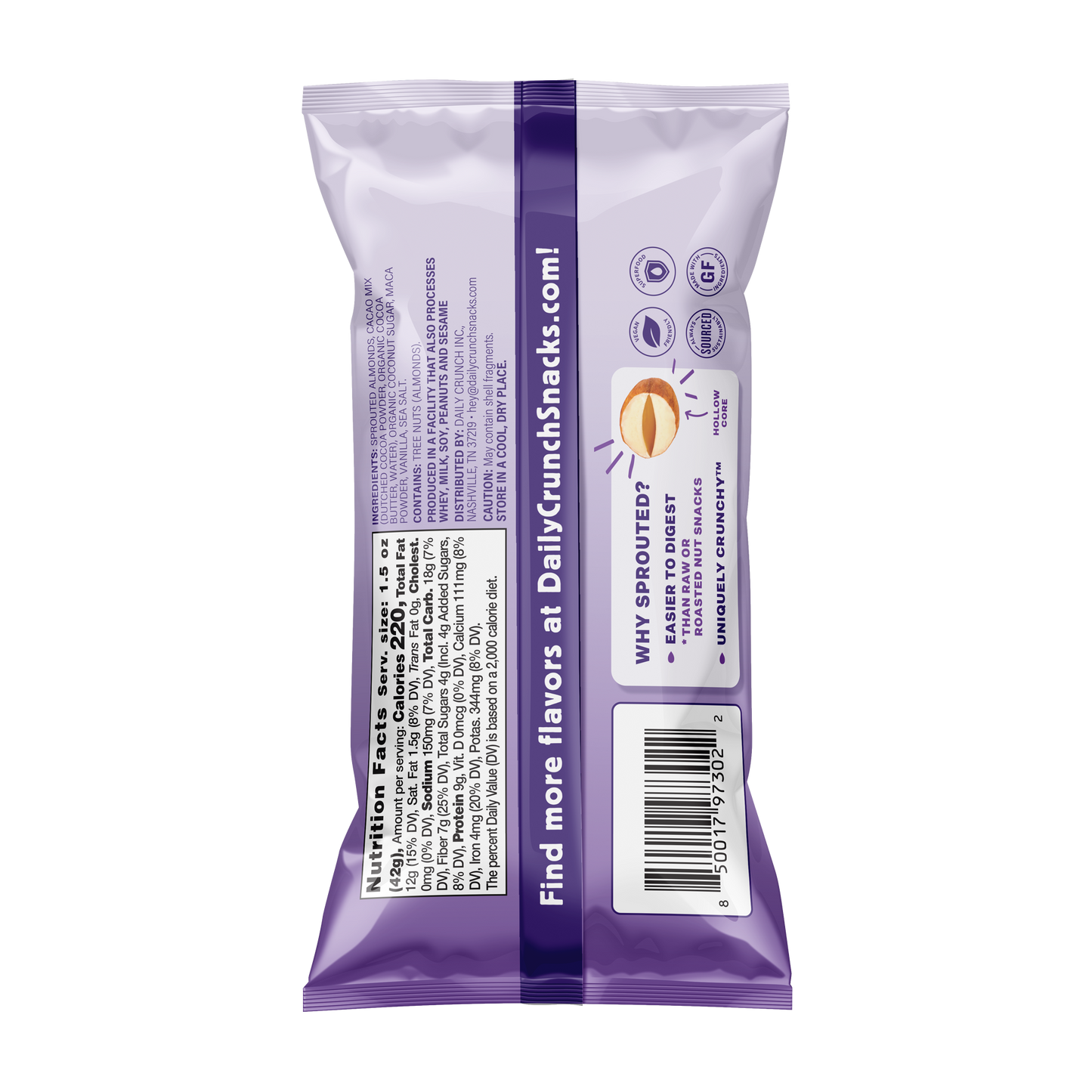Daily Crunch Cacao + Sea Salt Flavor Sprouted Almonds - (8 packs) - 8 Pack - Nuts