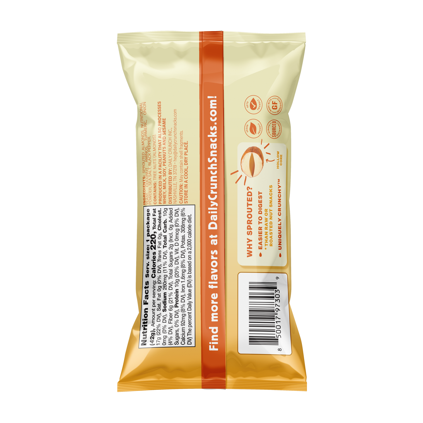 Daily Crunch Tumeric + Sea Salt Sprouted Almonds - (Snack Pack) - 8 Pack - Nuts