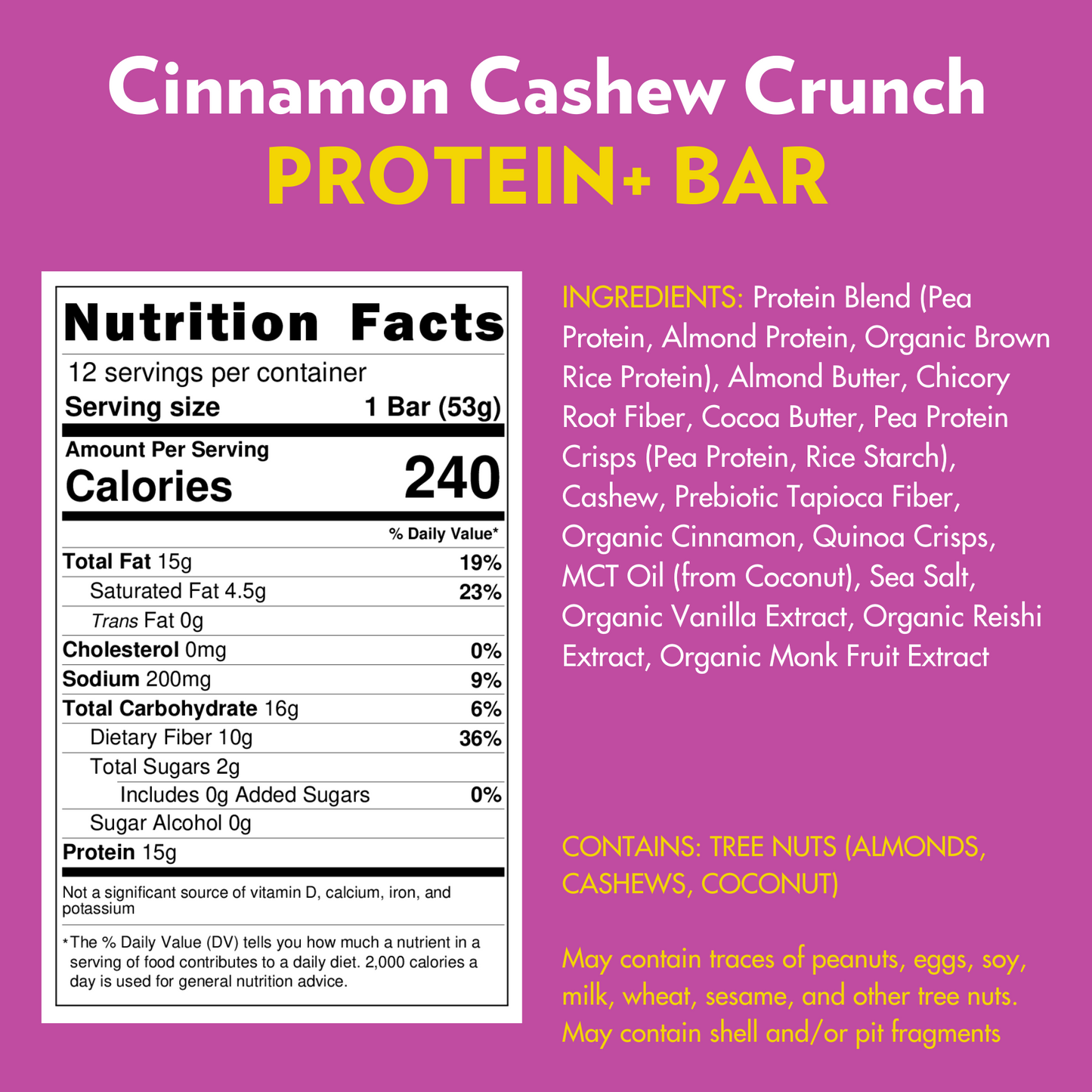 High Protein Cinnamon Cashew Crunch PROTEIN+ Bar (12 Count) - Nutrition Bars
