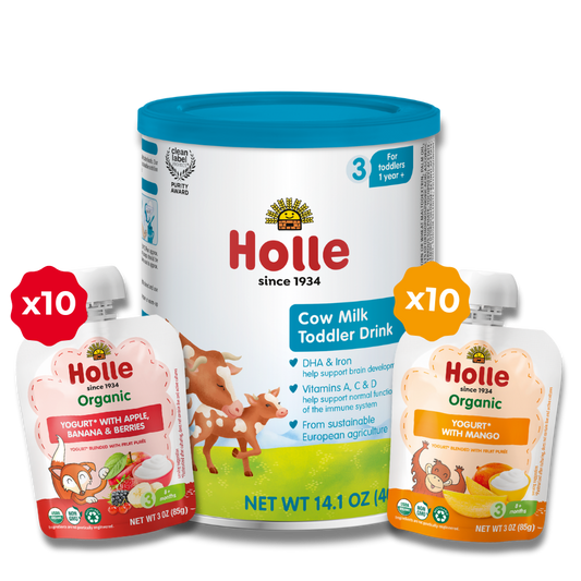 Holle Organic Strong Bones Bundle: Cow Milk Mango Yogurt Apple Banana Berries Yogurt - Baby Food