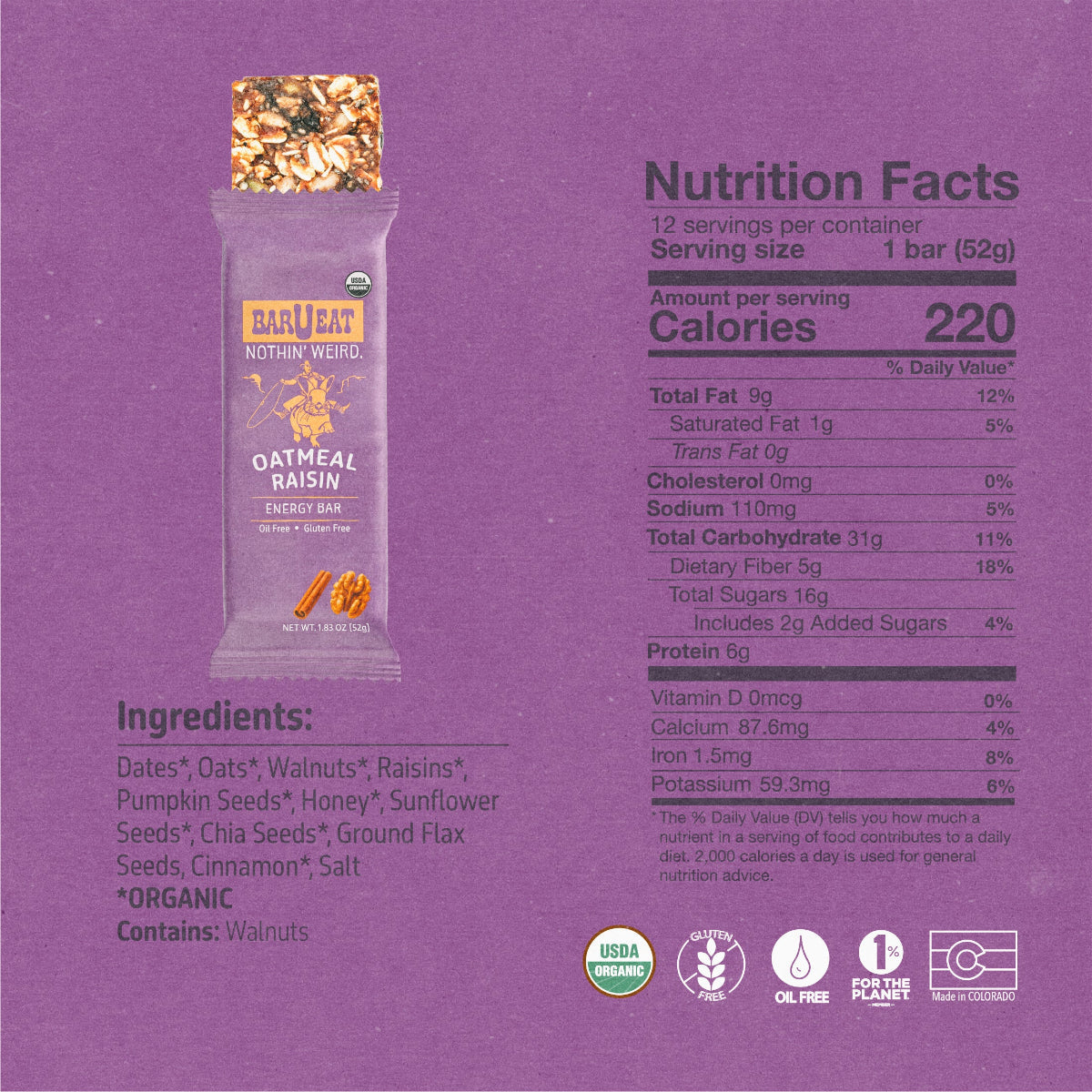 Oatmeal Raisin BOX - 12 Bar Box - Bars