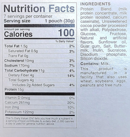 Protidiet Chocolate Shake Nutrition Facts and Ingredients