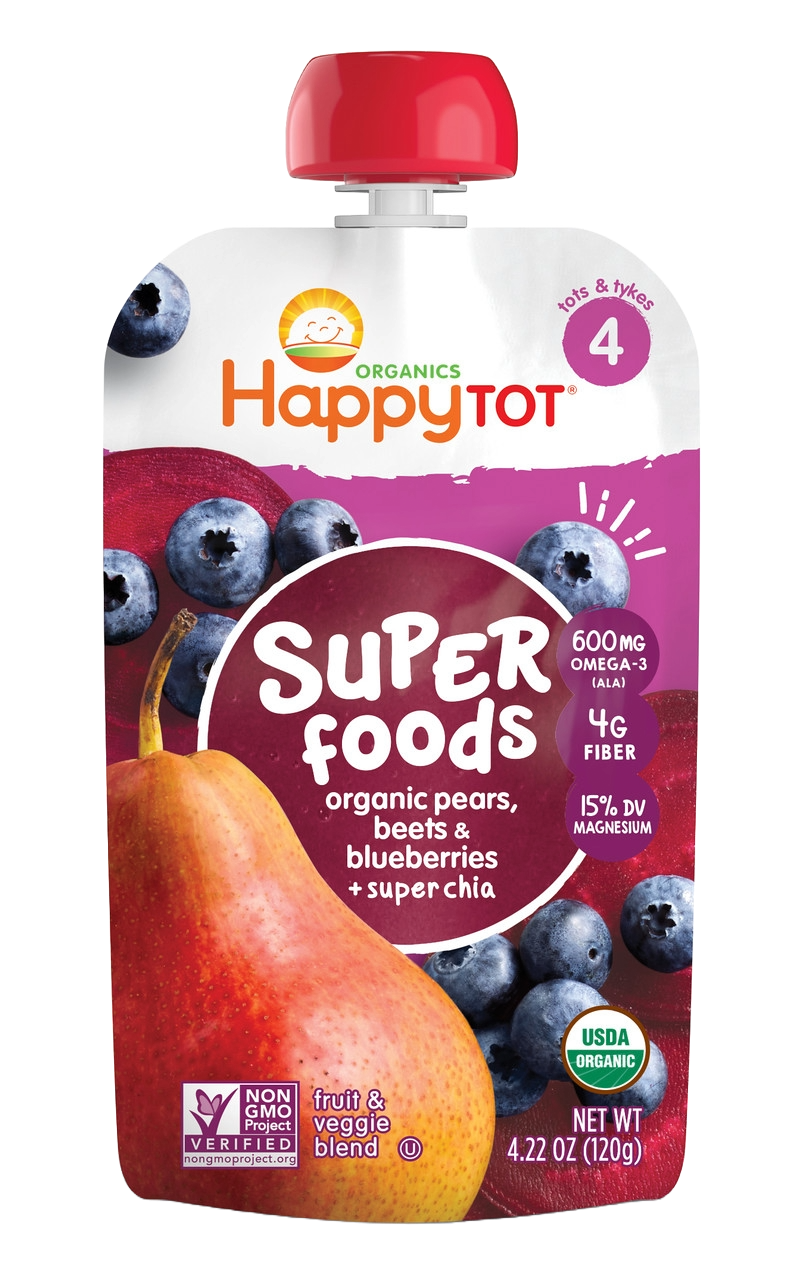 HappyTot Organic Super Foods Pouch - Pears, Beets, Blueberry, & Chia (16x4.22OZ)