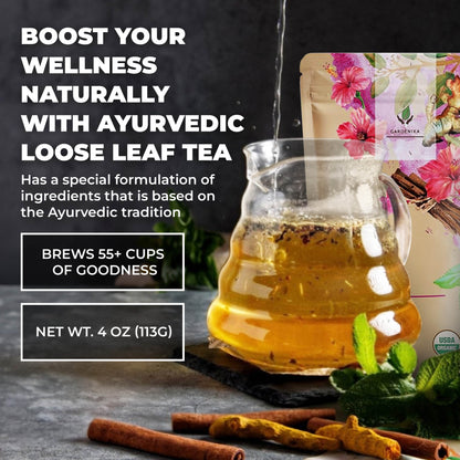 Serenity Glow Loose Tea, Metabolism Support - Ayurvedic Blend with Tulsi & Rooibos - Herbal & Caffeine Free - Organic & Kosher