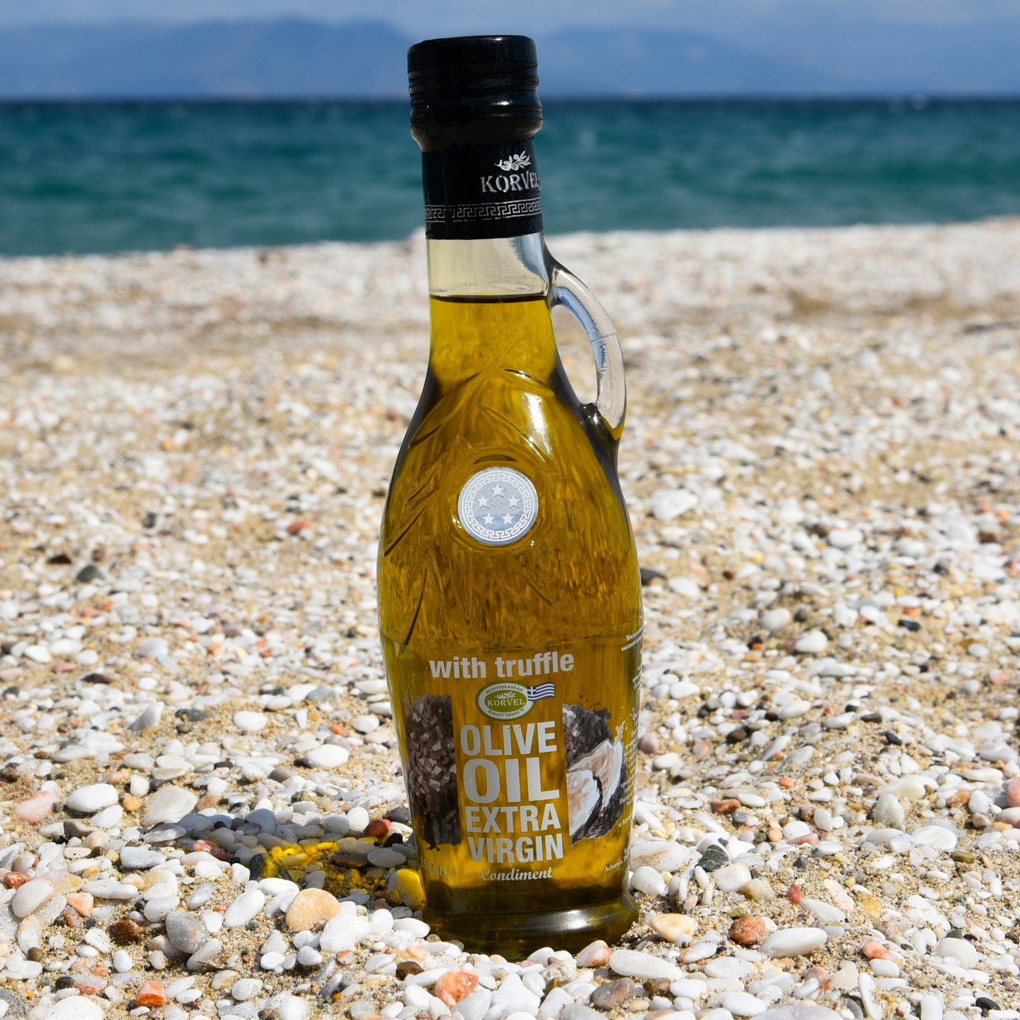 KORVEL Greek Extra Virgin Olive Oil with Truffle-flavored, Amphora 8.45 fl oz (250ml) - 2 pack