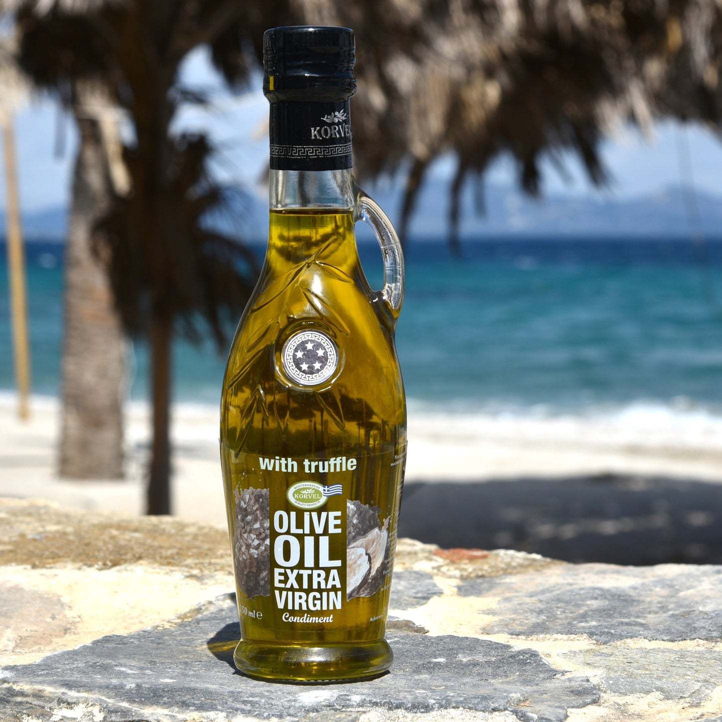 KORVEL Greek Extra Virgin Olive Oil with Truffle-flavored, Amphora 8.45 fl oz (250ml) - 2 pack