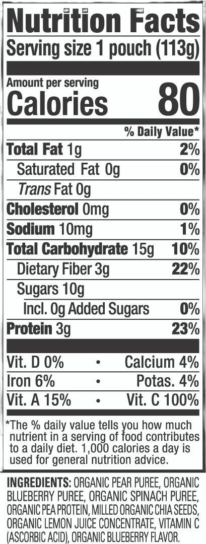 Happy Tot Organics Fiber & Protein, Pears, Blueberries and Spinach (16x4 OZ)