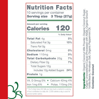 Bare Life Dairy Free Peppermint Hot Cocoa Mix | 10 Serving Stand Up Pouch | Gluten Free, Vegan, Organic