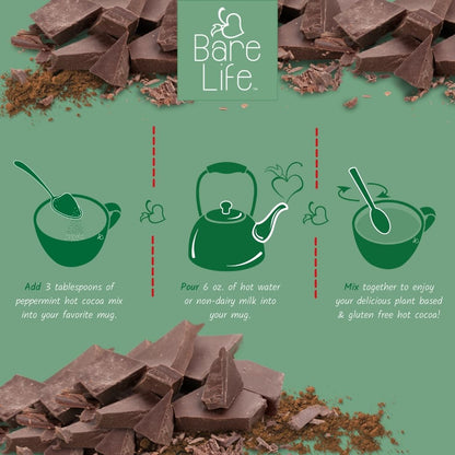 Bare Life Dairy Free Peppermint Hot Cocoa Mix | 10 Serving Stand Up Pouch | Gluten Free, Vegan, Organic