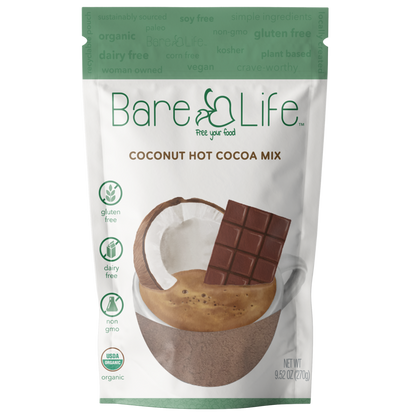 Bare Life Instant Dairy Free Coconut Hot Cocoa Mix  |  10 Serving Pouch | Gluten Free, Vegan and Organic