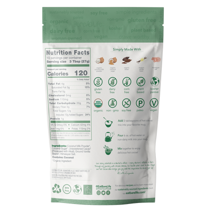 Bare Life Instant Dairy Free Coconut Hot Cocoa Mix  |  10 Serving Pouch | Gluten Free, Vegan and Organic