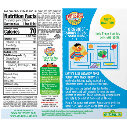 Earth's Best Organic Sunny Days Snack Bar Apple & other Flavors  (6 X 4.69 OZ)