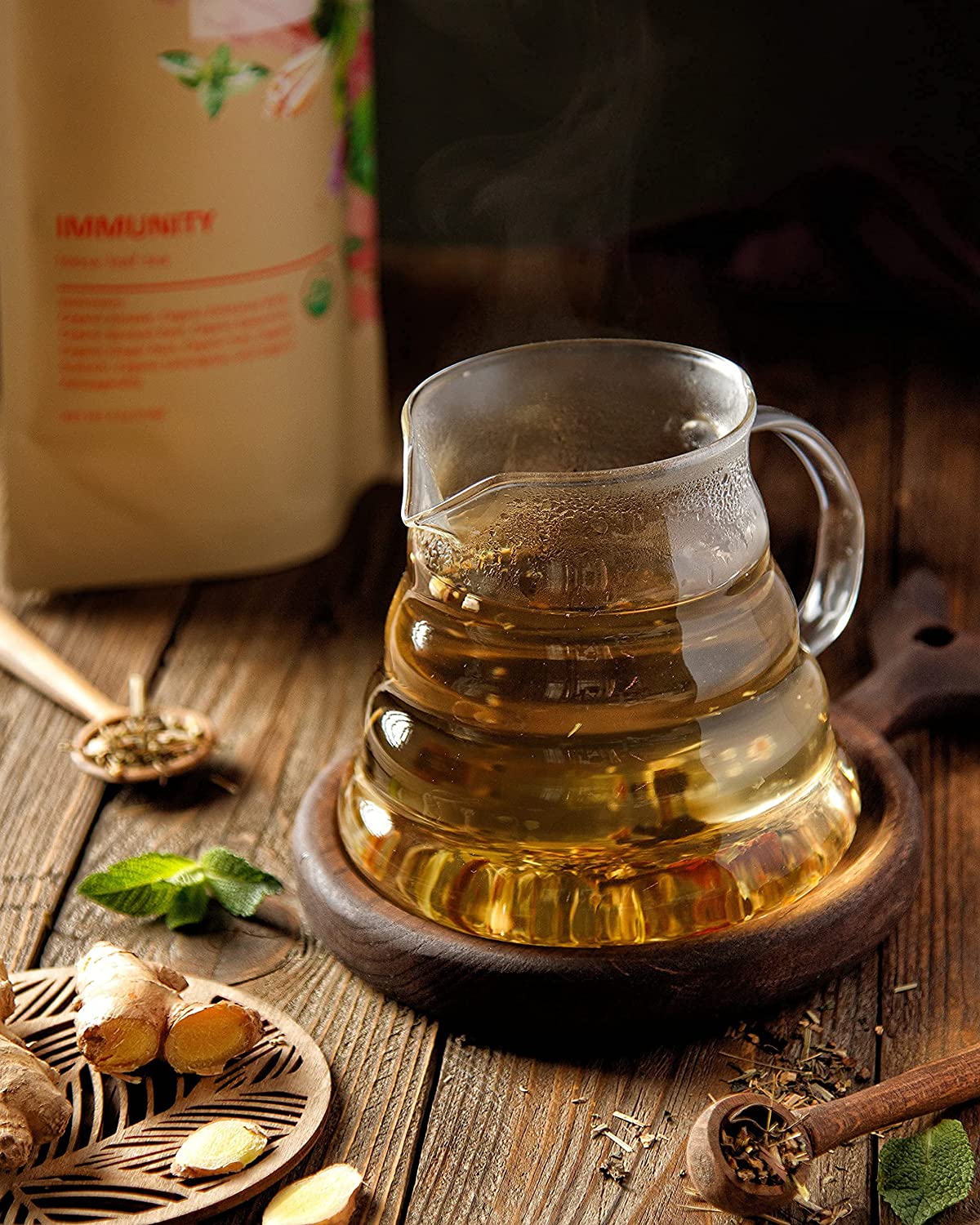 Immune Defense Loose Tea, Daily Wellness Support - Ayurvedic Blend with Echinacea & Ashwagandha - Herbal & Caffeine Free - Organic & Kosher
