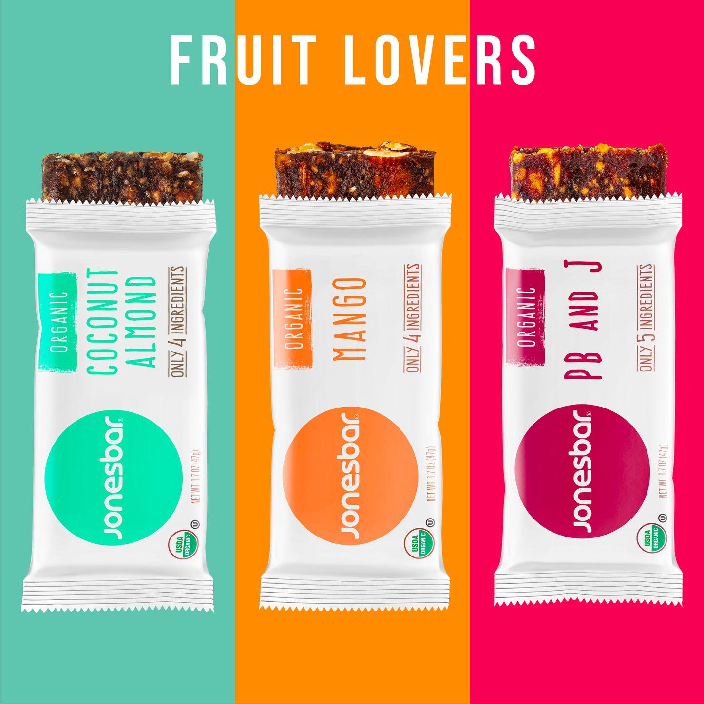Jonesbar Fruit Lovers Variety Pack - Box of 12