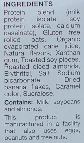 Protidiet Banana Nut Oatmeal Ingredients