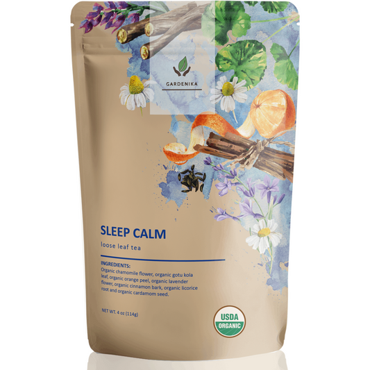 Sleep Calm Loose Tea, Evening Relaxation & Calm - Ayurvedic Blend with Chamomile - Lavender & Gotu Kola - Herbal & Caffeine Free - Organic & Kosher