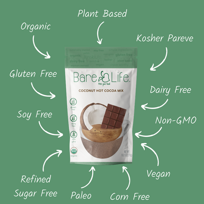 Bare Life Instant Dairy Free Coconut Hot Cocoa Mix  |  10 Serving Pouch | Gluten Free, Vegan and Organic