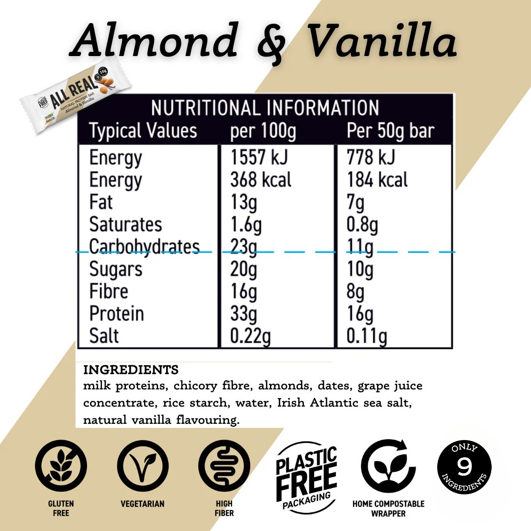 Almond Vanilla Protein Bar 50g x 12 bars - Protein Bars