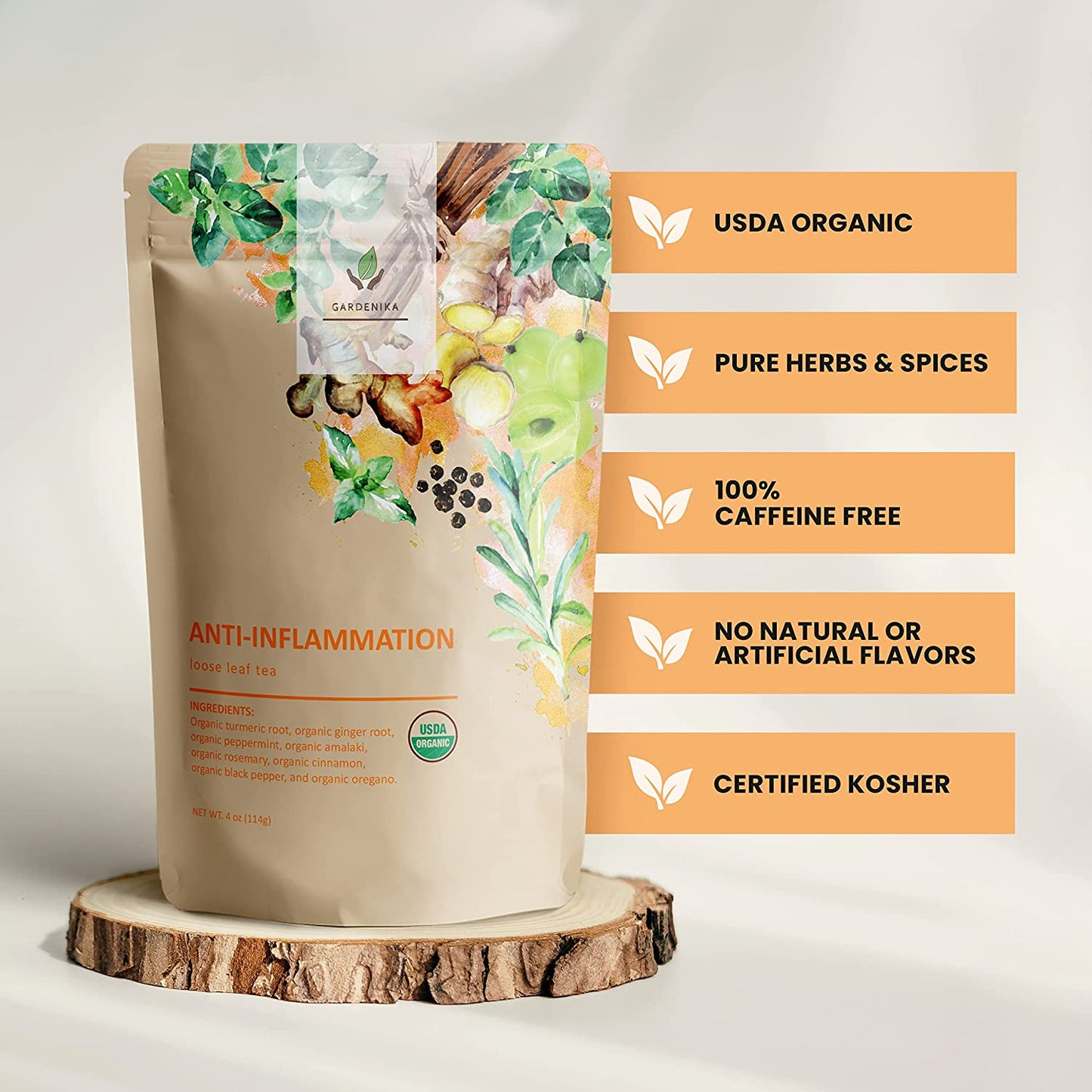 Anti-Inflammatory Loose Tea Daily Comfort & Wellness Support - Ayurvedic Blend with Turmeric - Ginger & Cinnamon