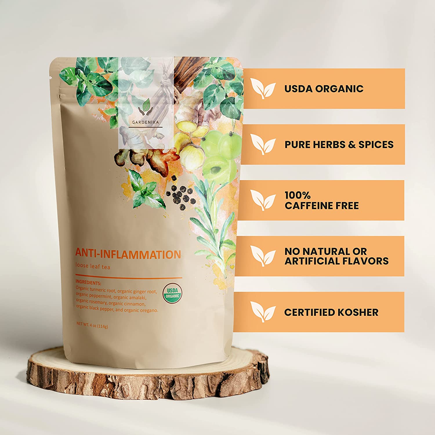 Anti-Inflammatory Loose Tea Daily Comfort & Wellness Support - Ayurvedic Blend with Turmeric - Ginger & Cinnamon