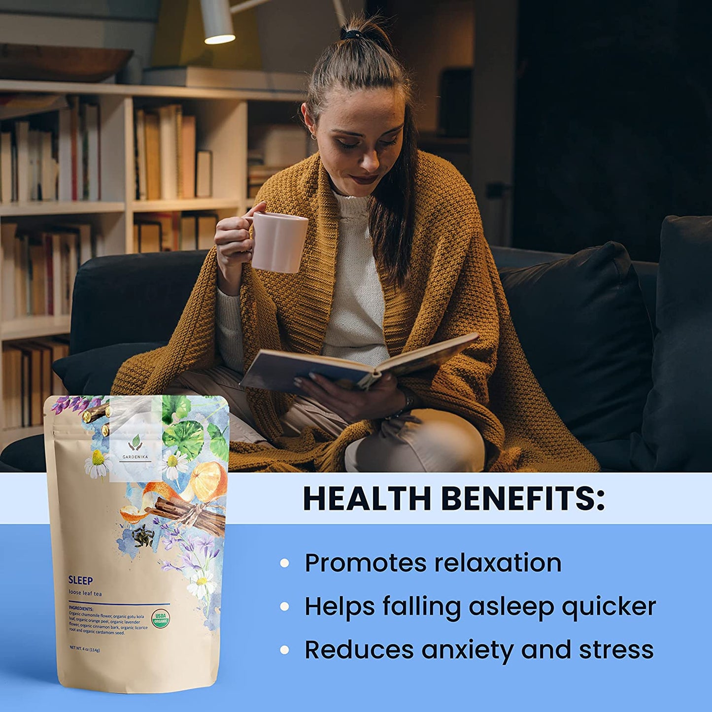 Sleep Calm Loose Tea, Evening Relaxation & Calm - Ayurvedic Blend with Chamomile - Lavender & Gotu Kola - Herbal & Caffeine Free - Organic & Kosher