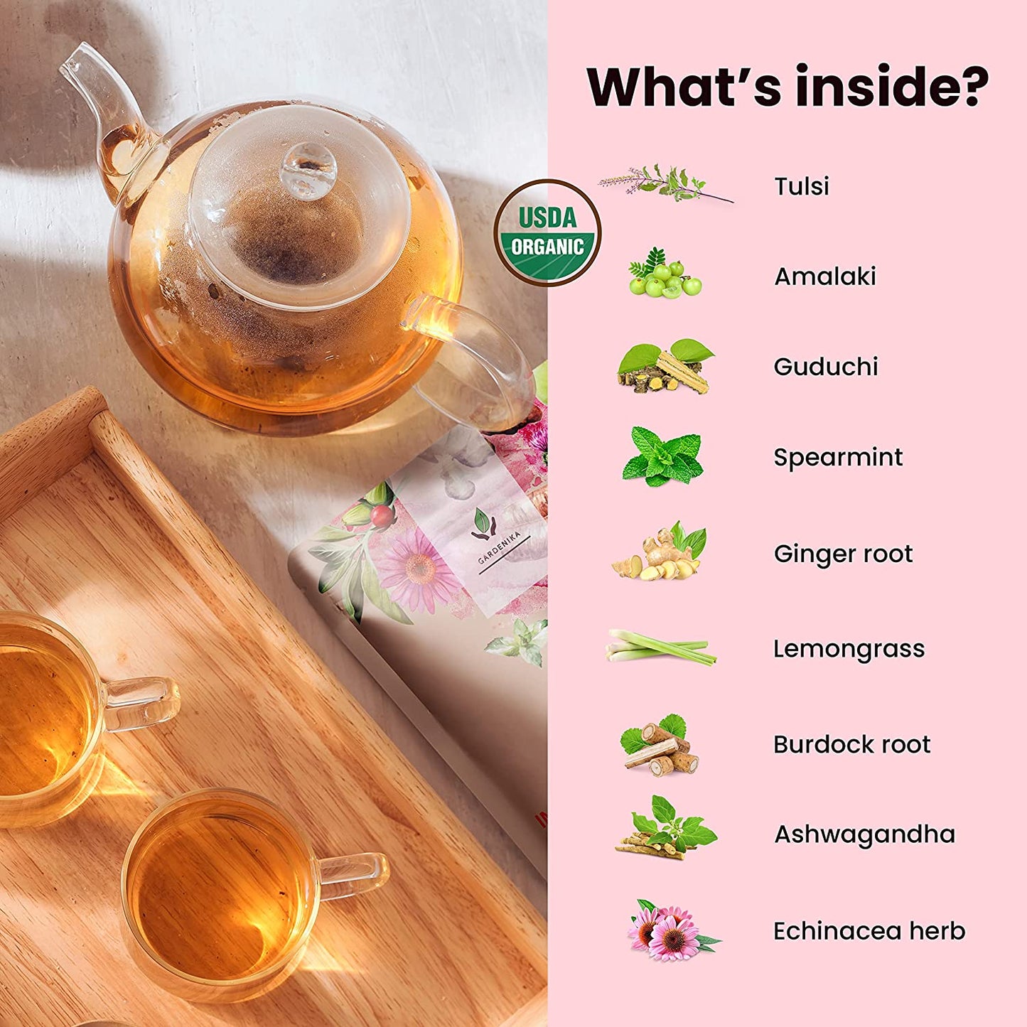 Immune Defense Loose Tea, Daily Wellness Support - Ayurvedic Blend with Echinacea & Ashwagandha - Herbal & Caffeine Free - Organic & Kosher