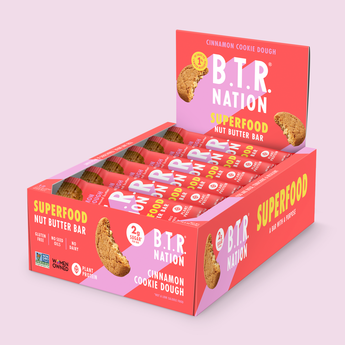 B.T.R. Nation Cinnamon Cookie Dough Superfood Bar (12 Count) 🍪 - Nutrition Bars
