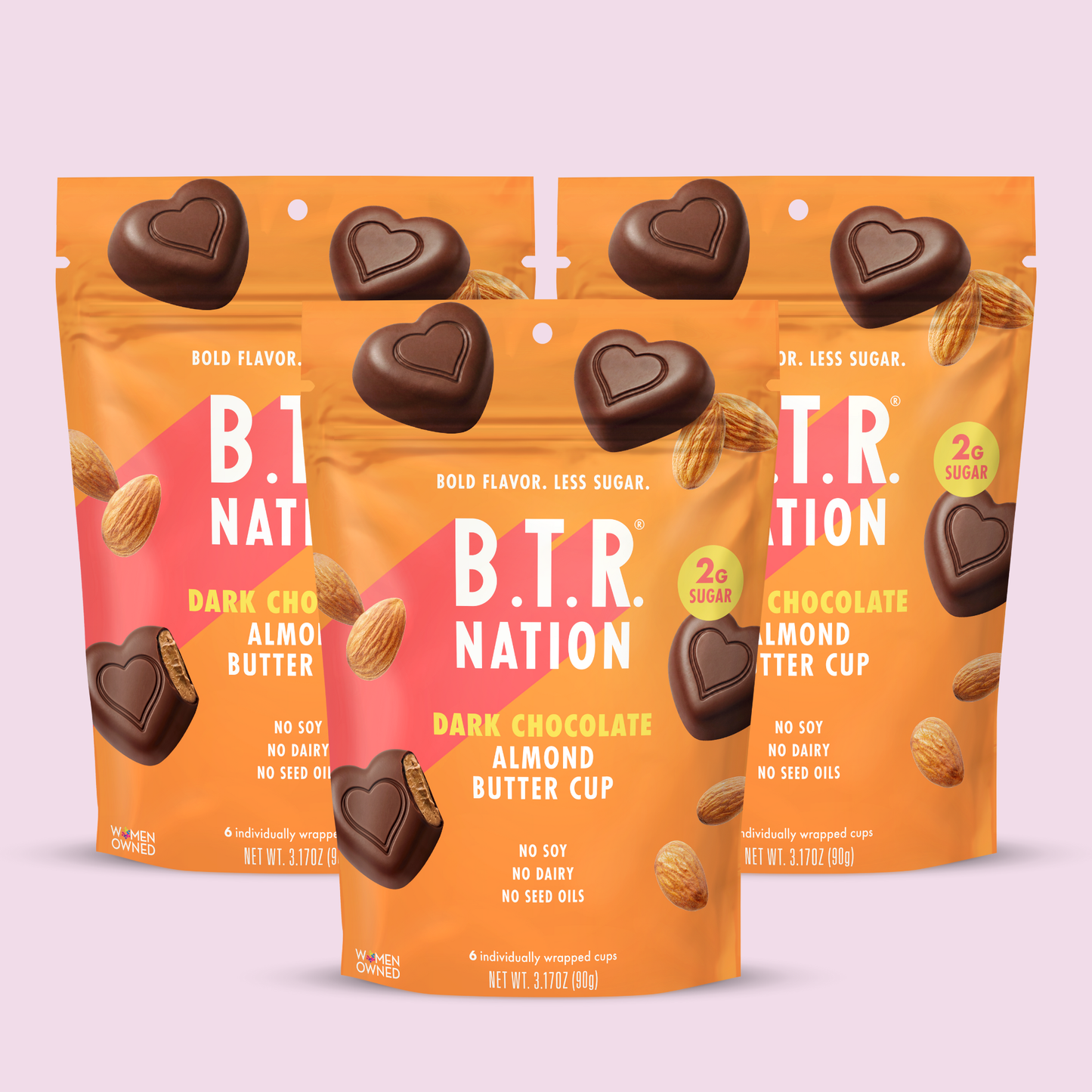 B.T.R. Nation Dark Chocolate Almond Butter Cups - (3 bags @ 3.17oz each) - Candy & Chocolate