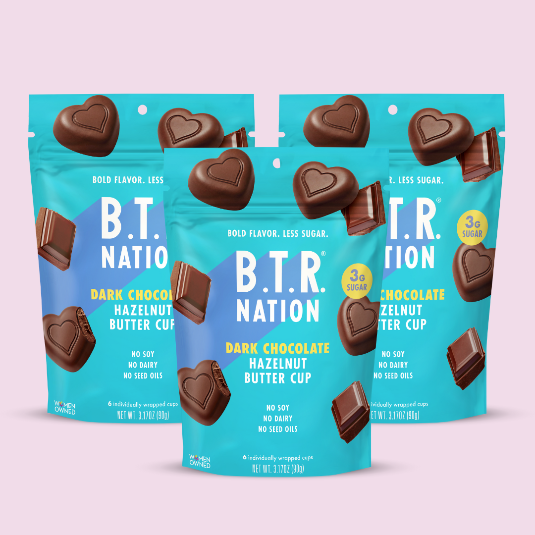 B.T.R. Nation Dark Chocolate Hazelnut Butter Hearts (3 Bags @ 3.17oz each) - Chocolate