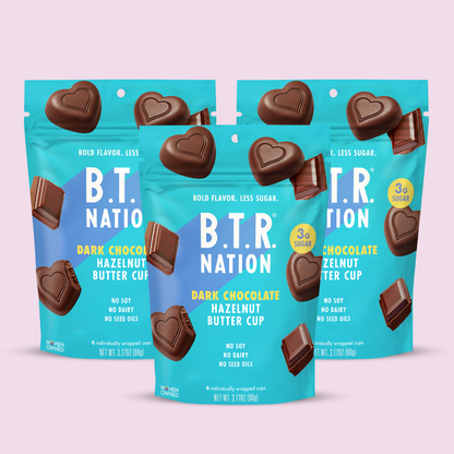 B.T.R. Nation Dark Chocolate Hazelnut Butter Hearts (3 Bags @ 3.17oz each) - Chocolate