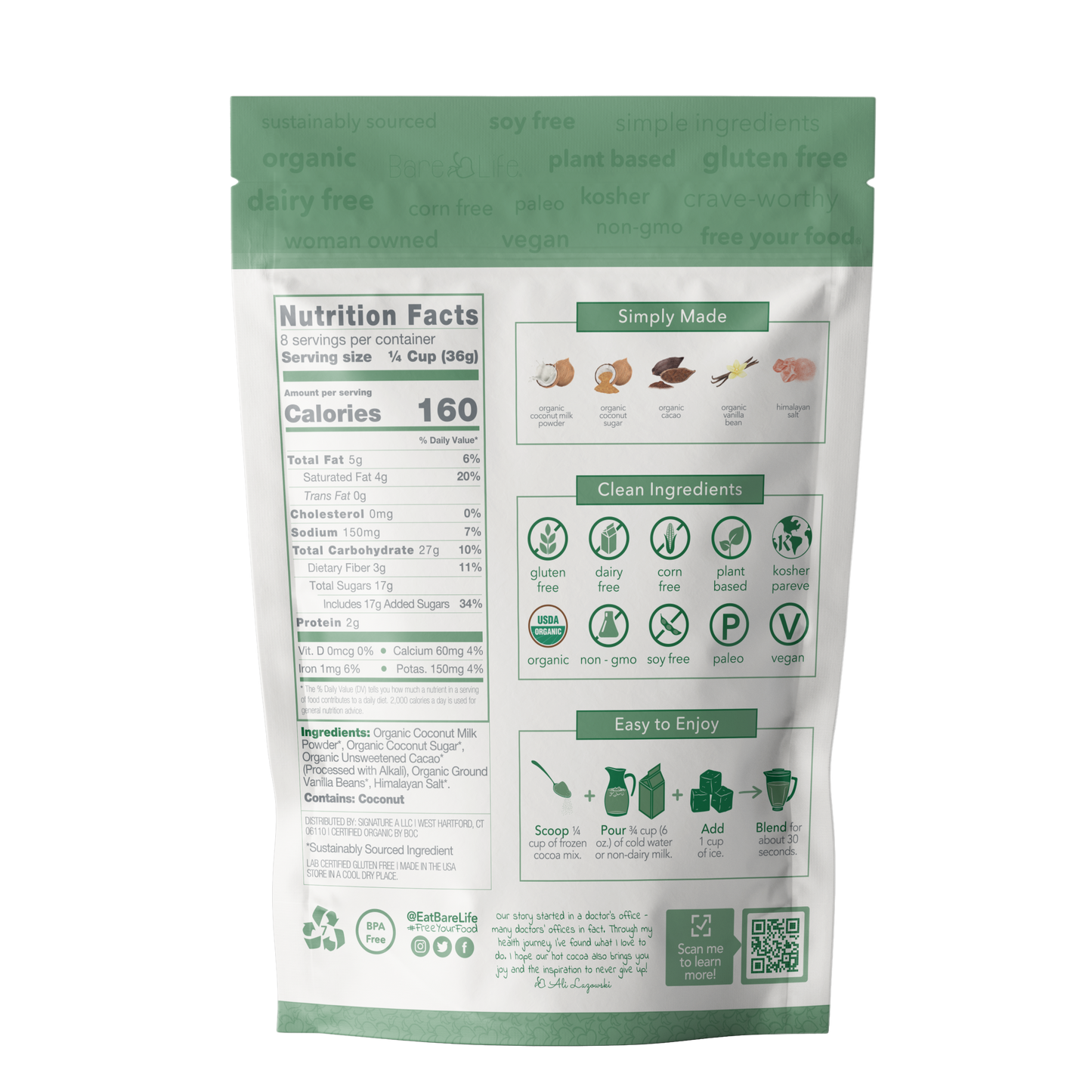 Bare Life Frozen Hot Cocoa Mix | Gourmet Frappe | Dairy Free Gluten Free Vegan Organic - Hot Chocolate