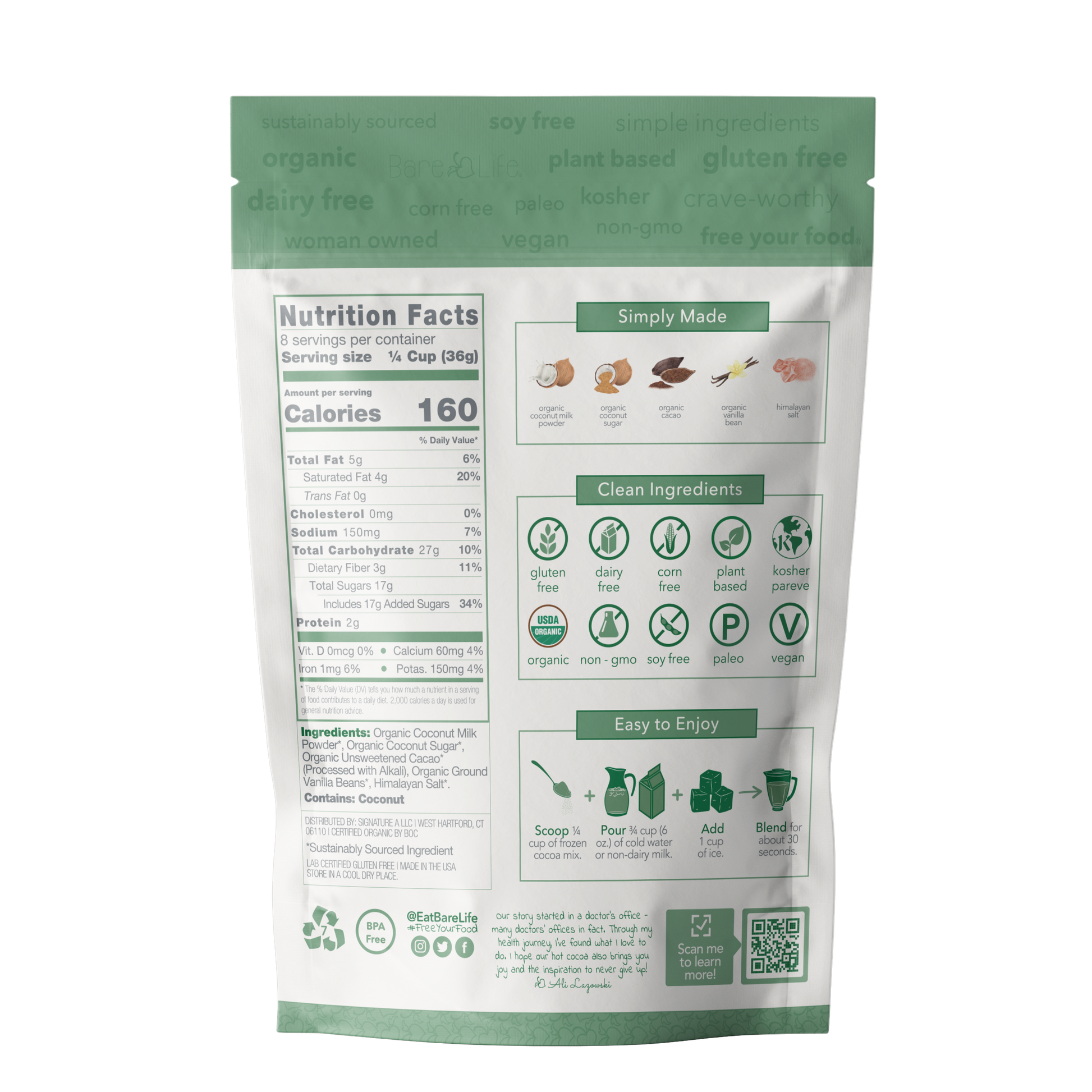 Bare Life Frozen Hot Cocoa Mix | Gourmet Frappe | Dairy Free Gluten Free Vegan Organic - Hot Chocolate