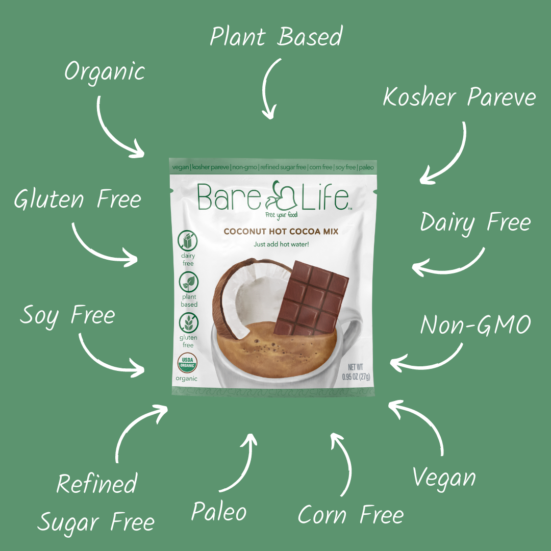 Bare Life Instant Dairy Free Coconut Hot Cocoa Mix | 20 Pack Single Serving |Gluten Free Vegan and Organic - Hot Cocoa
