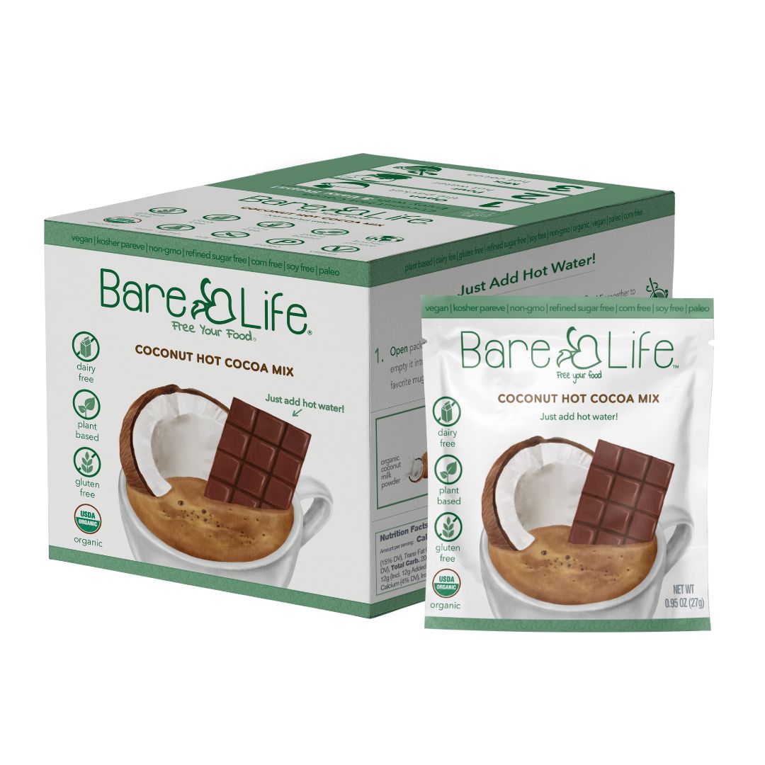 Bare Life Instant Dairy Free Coconut Hot Cocoa Mix | 20 Pack Single Serving |Gluten Free Vegan and Organic - Hot Cocoa