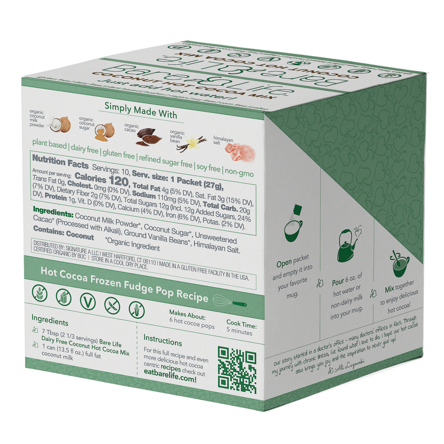 Bare Life Instant Dairy Free Coconut Hot Cocoa Mix | Single Serving 10 Pack |Gluten Free Vegan and Organic - Hot Cocoa