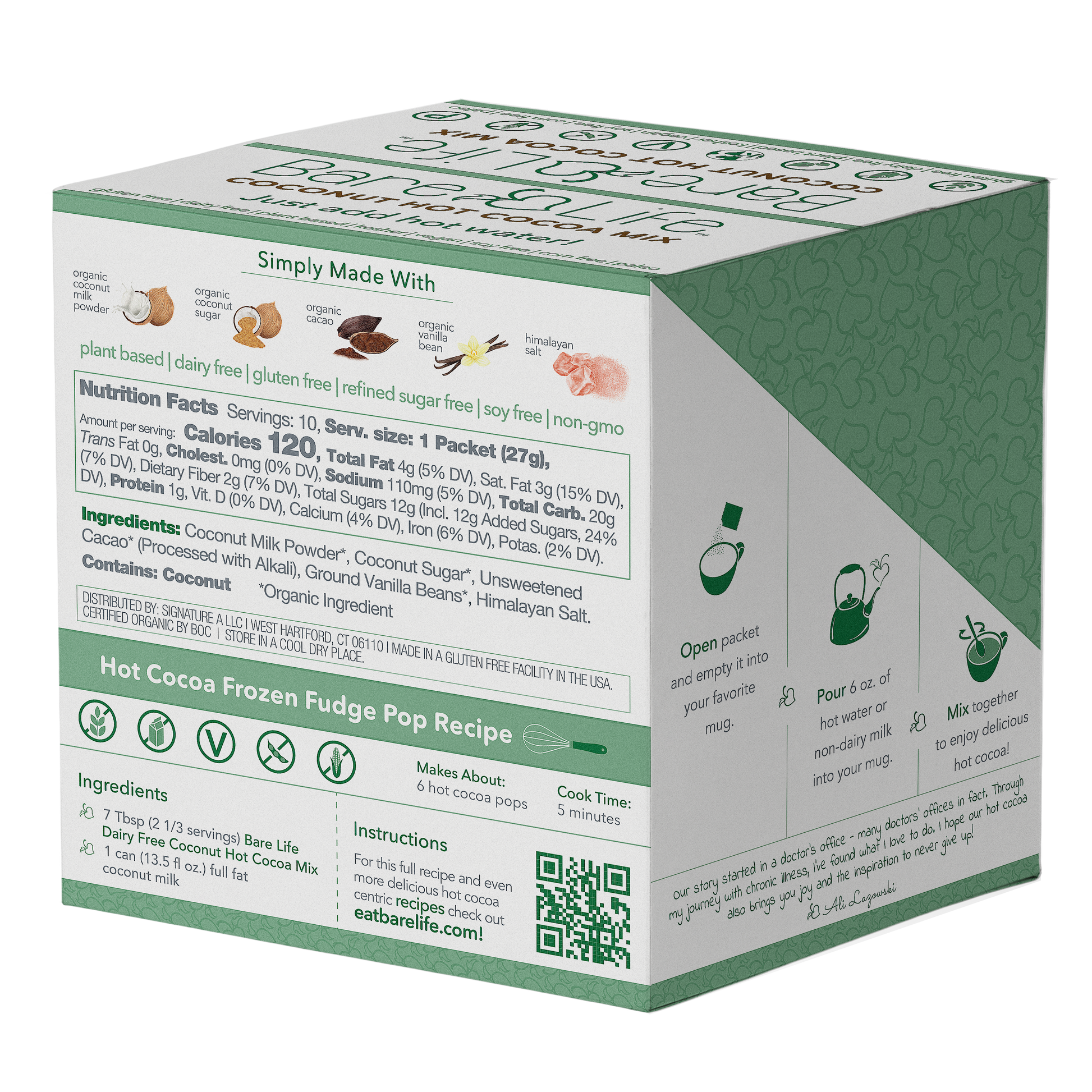 Bare Life Instant Dairy Free Coconut Hot Cocoa Mix | Single Serving 10 Pack |Gluten Free Vegan and Organic - Hot Cocoa