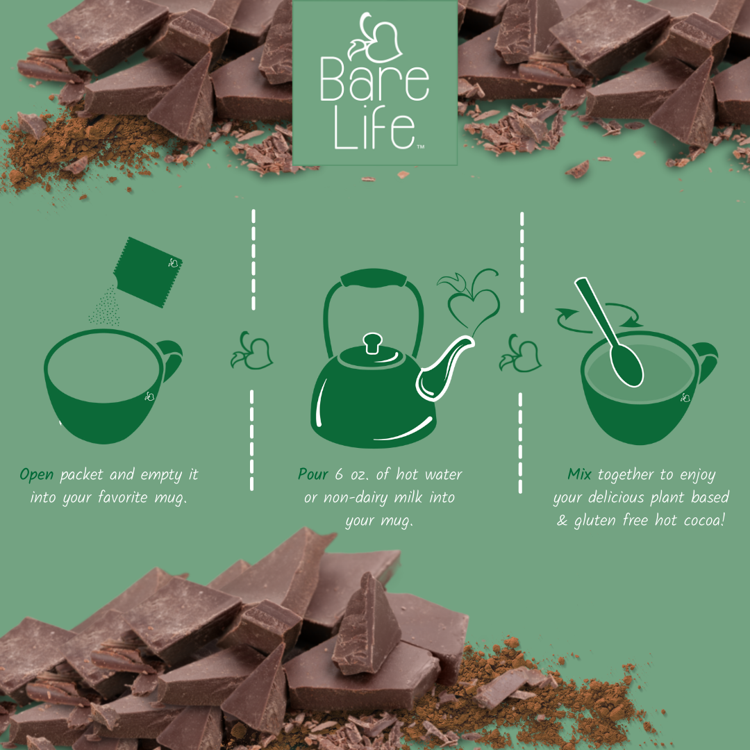 Bare Life Instant Dairy Free Coconut Hot Cocoa Mix | Single Serving 10 Pack |Gluten Free Vegan and Organic - Hot Cocoa