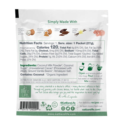 Bare Life Instant Dairy Free Coconut Hot Cocoa Mix | Single Serving 10 Pack |Gluten Free Vegan and Organic - Hot Cocoa