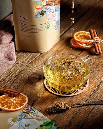 Sleep Calm Loose Tea, Evening Relaxation & Calm - Ayurvedic Blend with Chamomile - Lavender & Gotu Kola - Herbal & Caffeine Free - Organic & Kosher