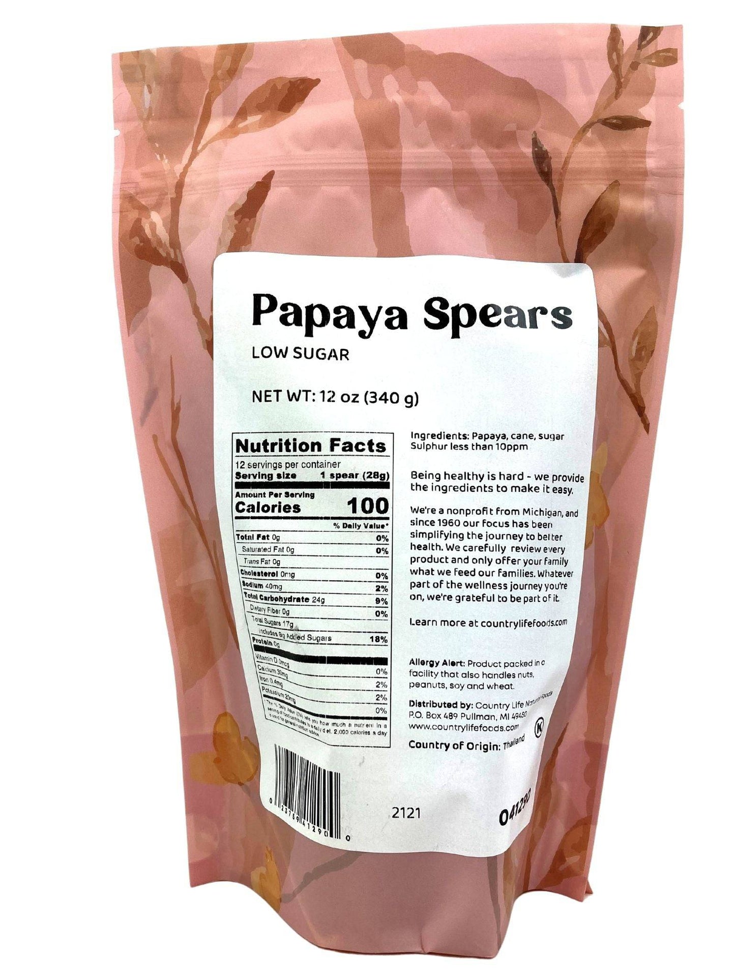 Country Life Papaya Spears -Low Sugar- (Various size bags) - Dried Fruit